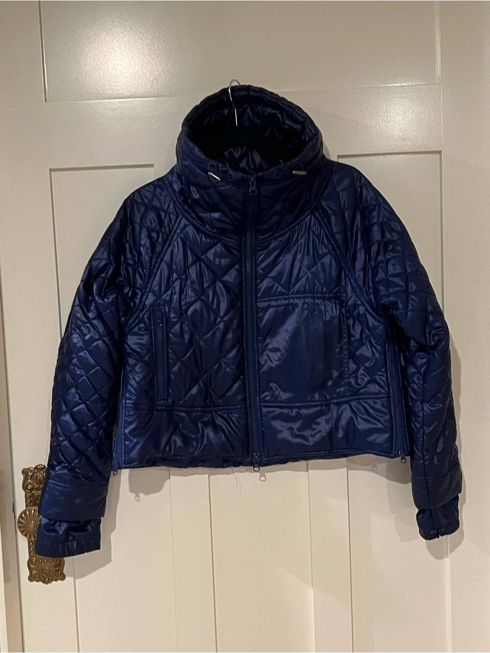 Adidas X Stella McCartney Blue Quilted Cropped Funnel Neck Puffer Jacket Size XS